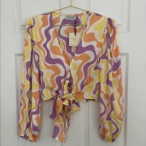 Women's Multicolor Tie-Front Top